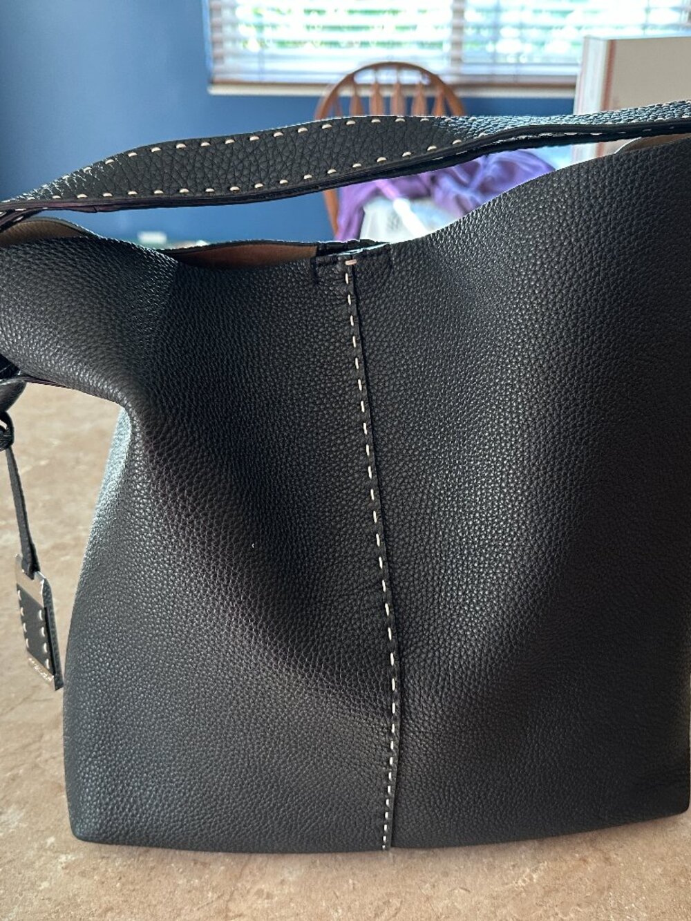 Michael Kors Collection Rogers Black Shoulder Bag white stitched Limited edition